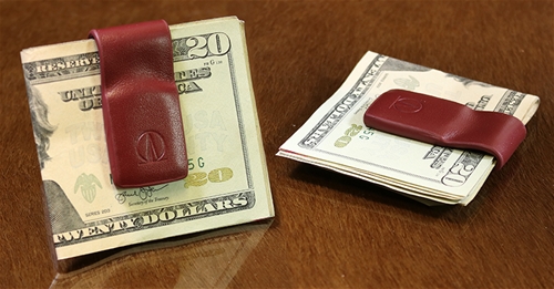 Leather MoneyClip &amp; Cable Holder Red